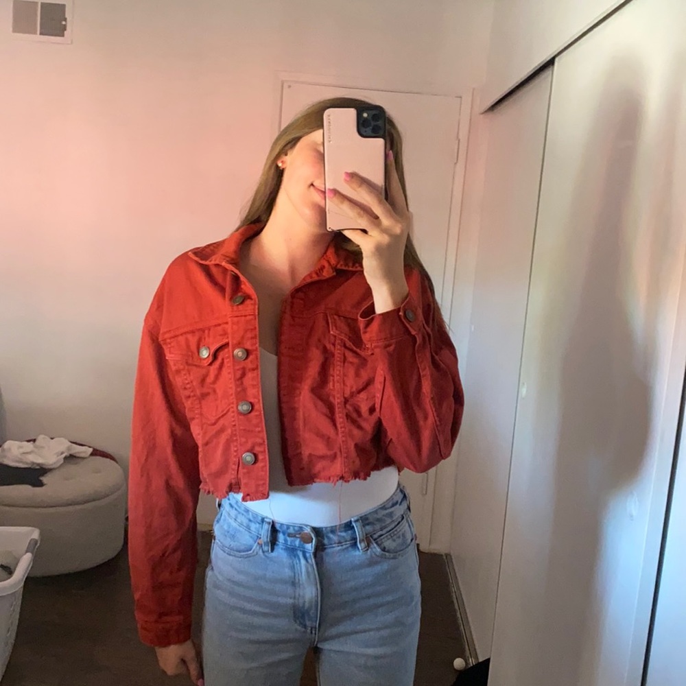 rust cropped Jean jacket